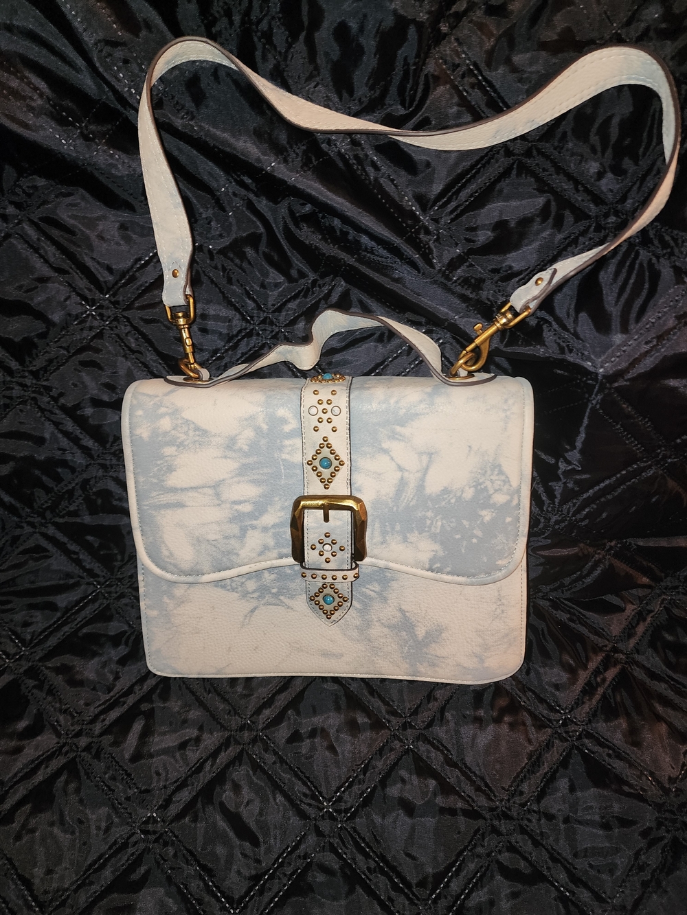 Aimee Kestenberg White Tie-Dye Crossbody with Turquoise Studs